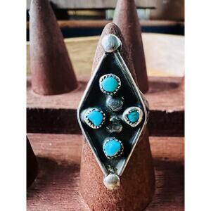 Vintage Zuni Petite Point Turquoise Ring Size 3 Sterling Silver 925 Pinky